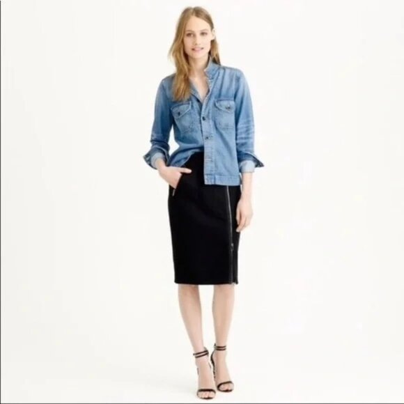 J. Crew Dresses & Skirts - J. Crew Black Zipper Accent Wool Pencil Skirt Womens Size 8T